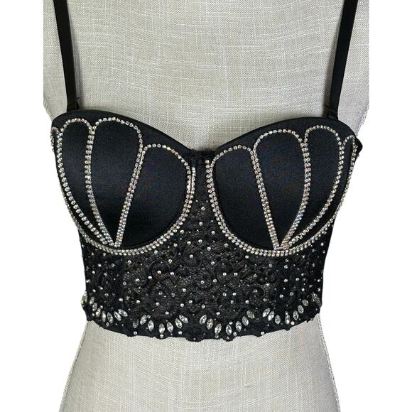 Bejeweled Bustier Corset Crop Top Bra Rhinestone Embellished Size Medium Madonna - Picture 3 of 10